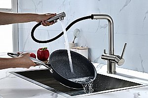 Смеситель для кухни Paulmark Serpentine Se213222-BS брашированная сталь купить в интернет-магазине сантехники Sanbest