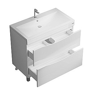 Тумба с раковиной напольная Grossman Виста 90 с 2-я ящ, белый глянец для ванной в интернет-магазине Sanbest
