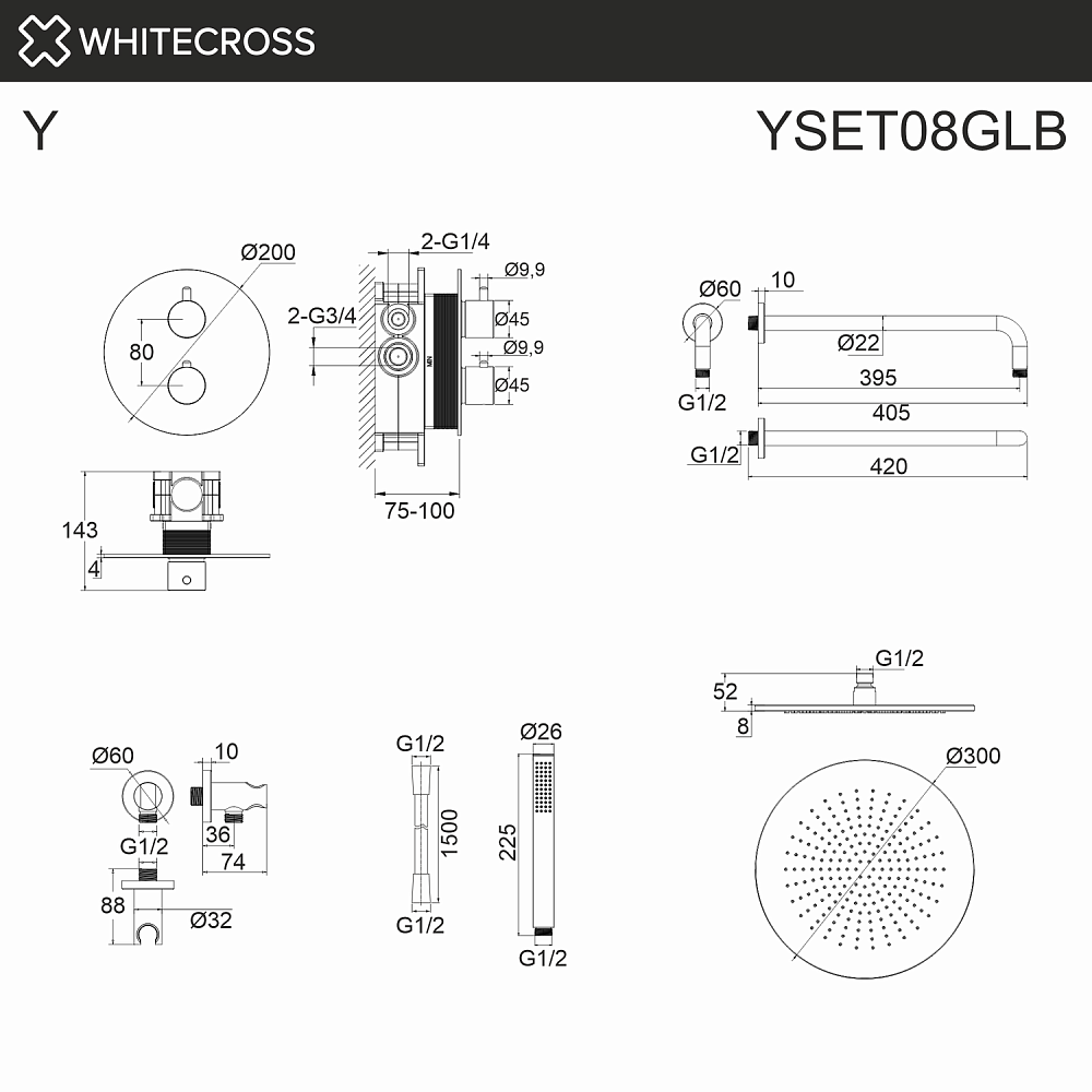 Душевая система WhiteCross Y YSET08GLB матовое золото купить в интернет-магазине сантехники Sanbest