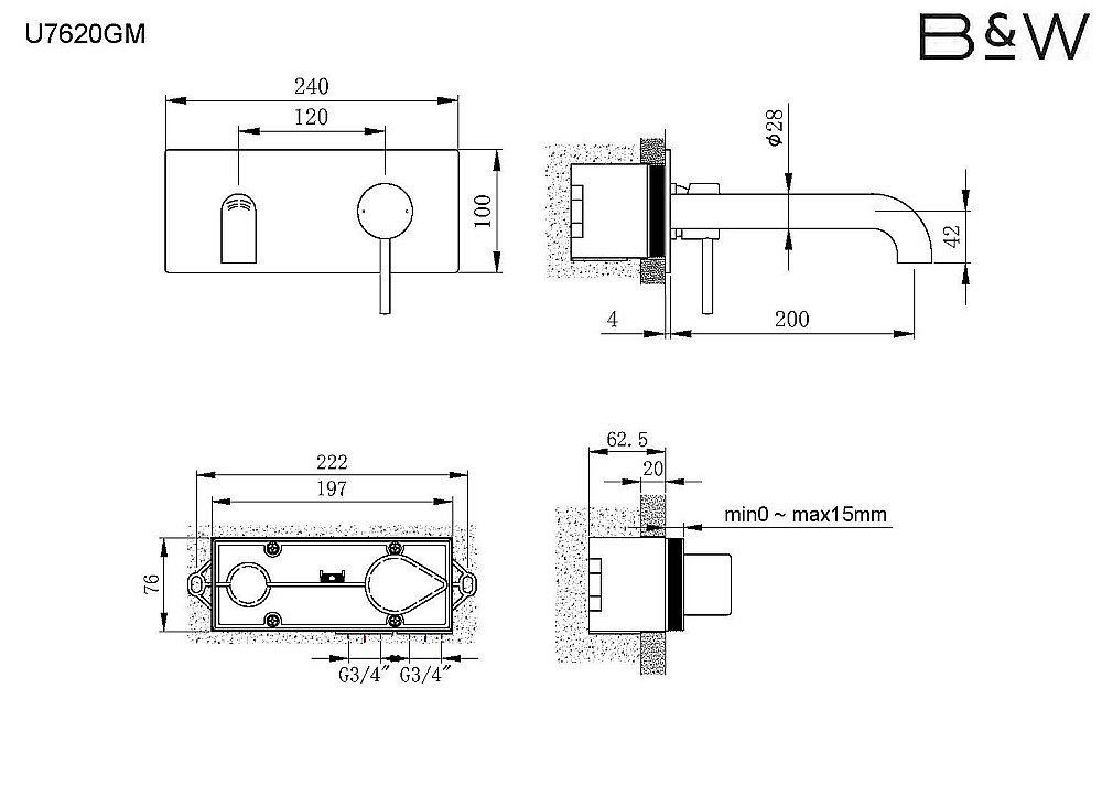 Смеситель для раковины Black&White UNIVERSE U7620GM темно-серый купить в интернет-магазине сантехники Sanbest