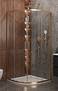 Душевой уголок Cezares Molveno 90x90 Molveno-R-2-90-C-BORO-IV стекло прозрачное/профиль матовое брашированное золото купить в интернет-магазине Sanbest