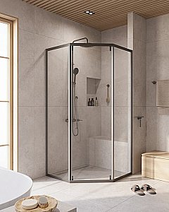 Душевой уголок Cezares Relax 100x100 RELAX-304-P-1-100-C-GM стекло прозрачное/профиль матовая оружейная сталь купить в интернет-магазине Sanbest