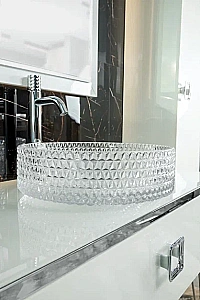 Консоль с раковиной и столешницей Armadi Art LUCIDO WHITE 80 жемчужный белый для ванной в интернет-магазине сантехники Sanbest