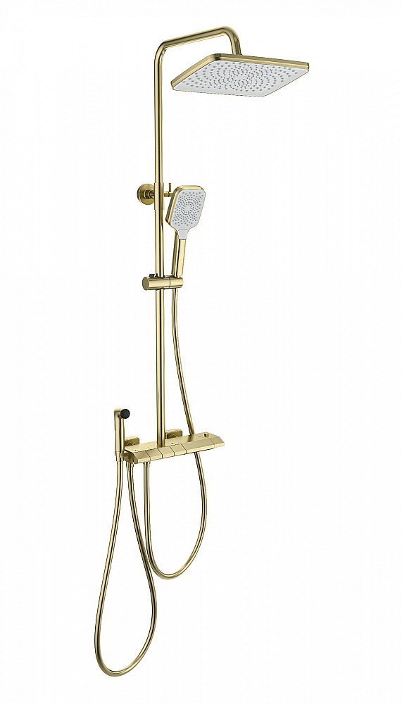 Душевая система с техническим душем и термостатом WONZON & WOGHAND MUSE Piano, Брашированное золото (WW-B4132-A-BG) купить в интернет-магазине сантехники Sanbest