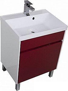 Тумба с раковиной Aquanet Латина 60 с 1 ящиком бело-бордовая глянцевая для ванной в интернет-магазине Sanbest