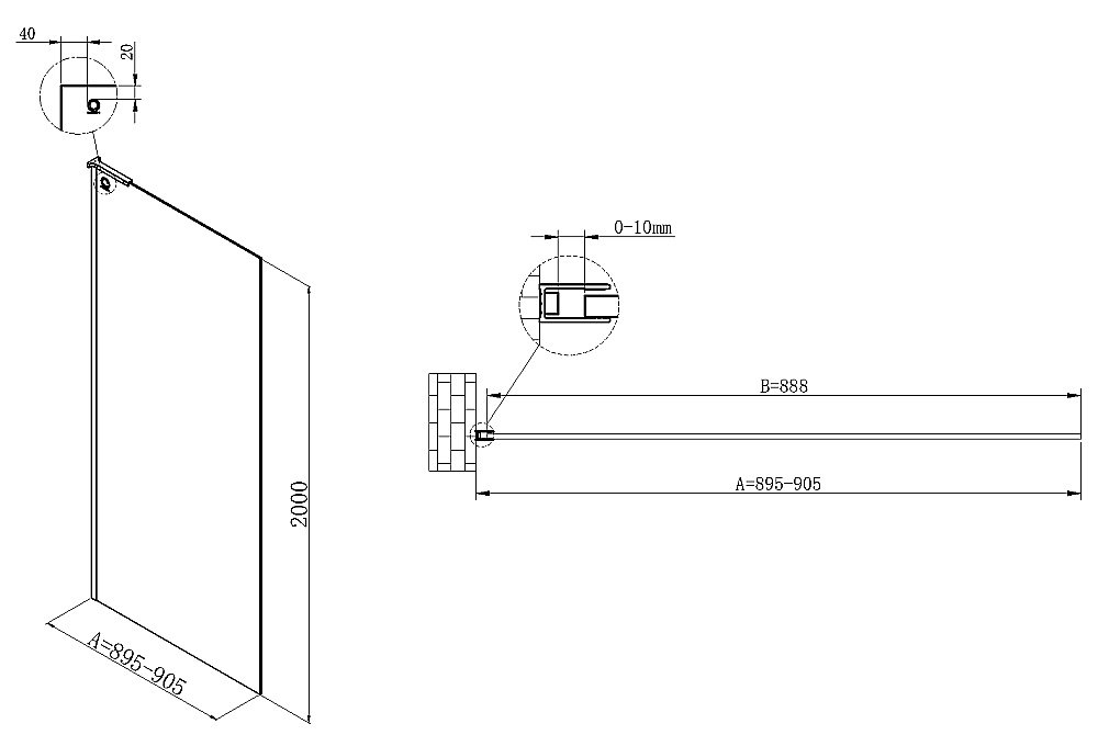 Душевое ограждение Vincea Walk-In 90 VSW-7HA900CLB стекло прозрачное/профиль черный матовый купить в интернет-магазине Sanbest