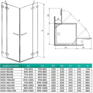 Душевой уголок Radaway Euphoria KDD 90x80 купить в интернет-магазине Sanbest