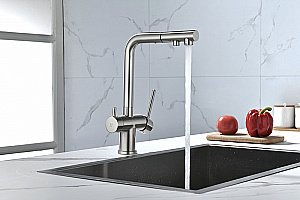 Смеситель для кухни Paulmark Serpentine Se213222-BS брашированная сталь купить в интернет-магазине сантехники Sanbest