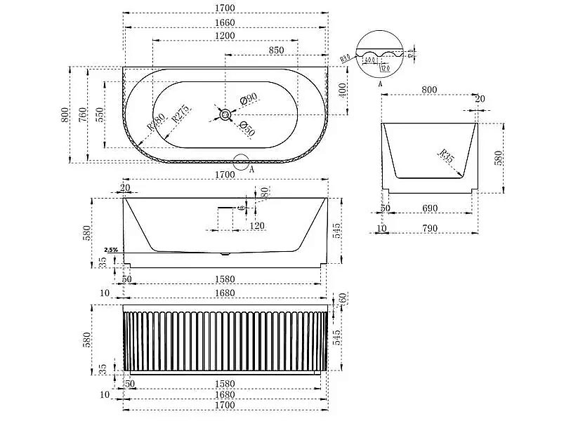 Ванна акриловая Abber AB9416-1.7 170x80 купить в интернет-магазине Sanbest