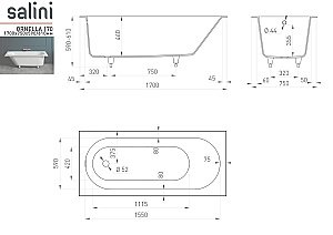Ванна Salini ORNELLA Kit S-Sense 170х75 102411GRH белая/внутри RAL купить в интернет-магазине Sanbest