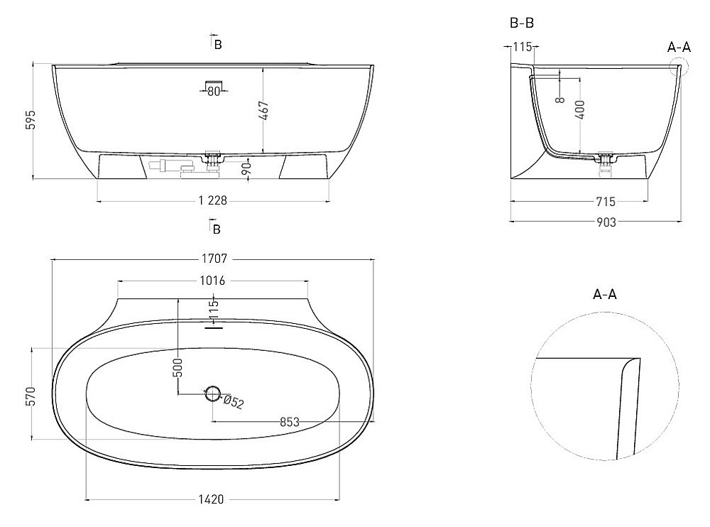 Ванна Salini Alda Wall S-Sense 101915GF 170 RAL купить в интернет-магазине Sanbest