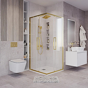Душевой уголок Grossman Cosmo 90х90 300.K33.02.9090.32.00 стекло прозрачное/профиль золото брашированное купить в интернет-магазине Sanbest