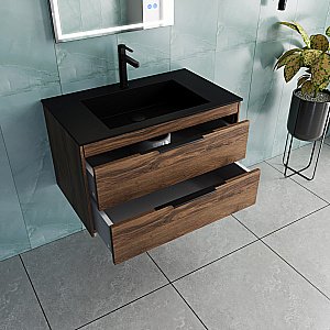 Тумба с раковиной Vincea Chiara 2D 80 VMC-2C2800CO/VCB-13800B тёмный дуб/раковина черная для ванной в интернет-магазине Sanbest