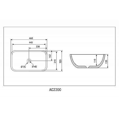 Раковина накладная ABBER Rechteck AC2200MG серая матовая купить в интернет-магазине Sanbest