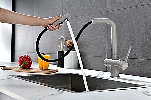 Смеситель для кухни Paulmark Serpentine Se213222-GR серый купить в интернет-магазине сантехники Sanbest