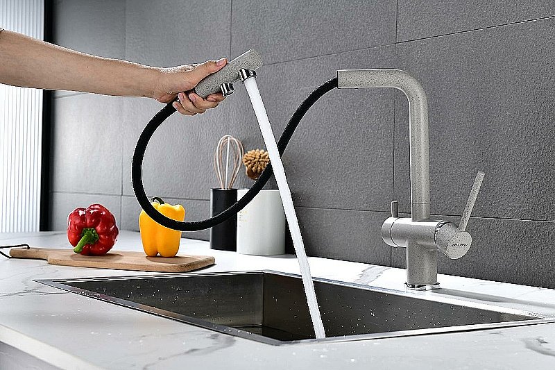 Смеситель для кухни Paulmark Serpentine Se213222-GR серый купить в интернет-магазине сантехники Sanbest