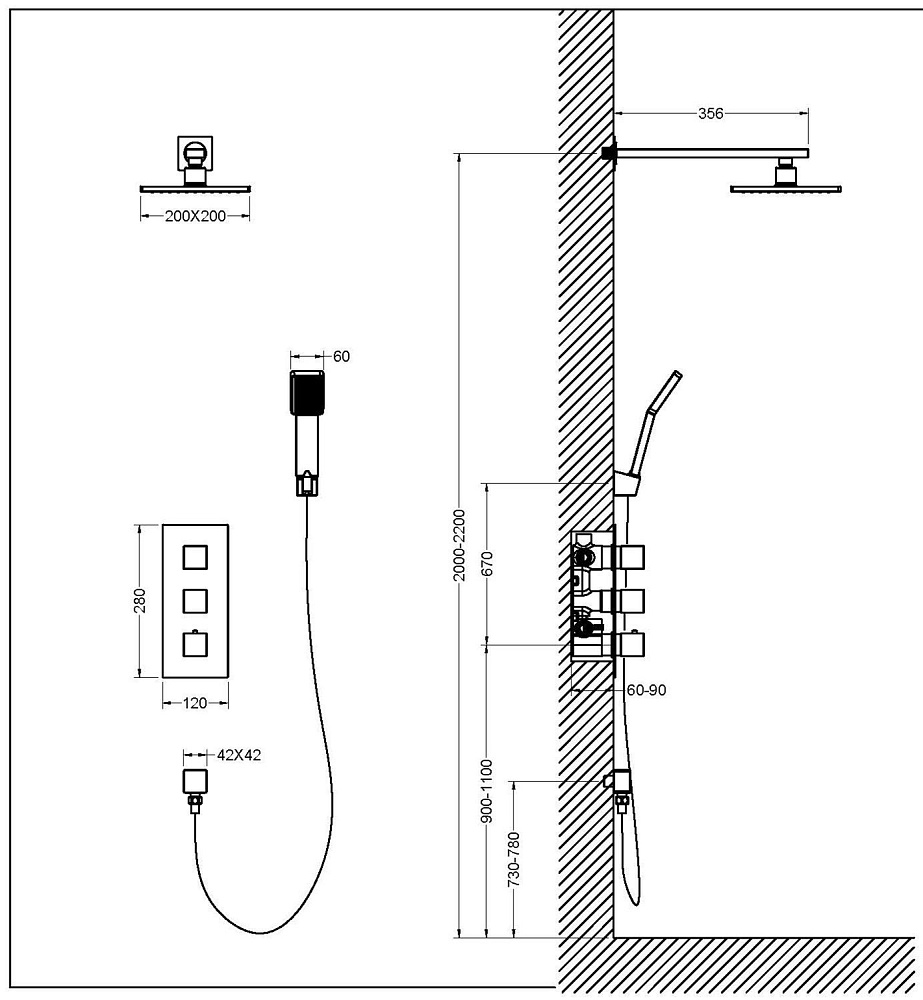 Душевая система Timo Tetra-thermo SX-0199/03SM Черный,Матовый купить в интернет-магазине сантехники Sanbest