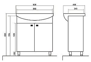 Тумба с раковиной Loranto София CS00079242 60 с раковиной Basic 60, белая для ванной в интернет-магазине Sanbest
