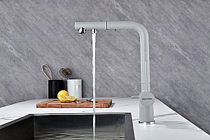 Смеситель для кухни Paulmark Serpentine Se213222-GRS серый дым купить в интернет-магазине сантехники Sanbest