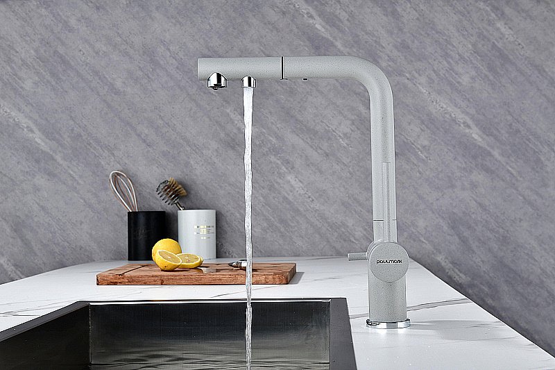 Смеситель для кухни Paulmark Serpentine Se213222-GRS серый дым купить в интернет-магазине сантехники Sanbest