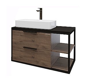 Тумба с раковиной и столешницей Grossman ЛОФТ 1090012 90 веллингтон/металл черный для ванной в интернет-магазине Sanbest