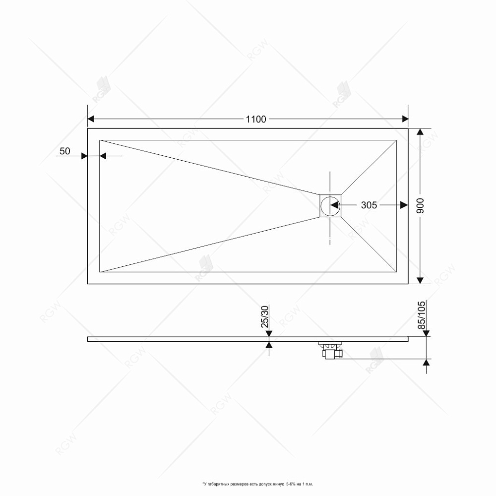 Душевой поддон RGW Stone Tray 16152911-02 90х110 графит купить в интернет-магазине Sanbest