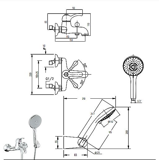 Смеситель для ванны Migliore Grazia 29686 Хром купить в интернет-магазине сантехники Sanbest