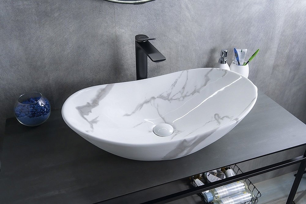 Раковина накладная Gid Lago 61 Mnc811C 54478 белый мрамор купить в интернет-магазине Sanbest