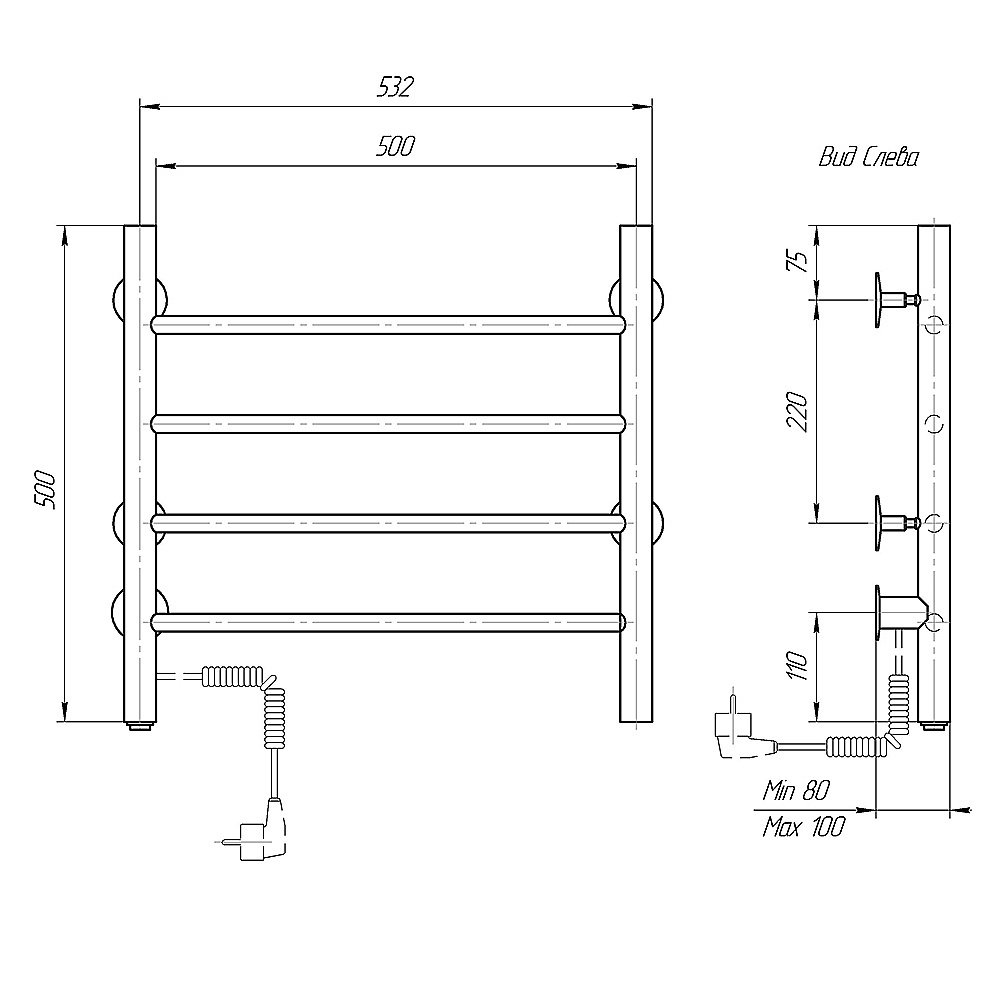 Полотенцесушитель электрический Domoterm Классик DMT 109-4 50x50 EK хром купить в интернет-магазине сантехники Sanbest