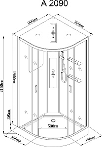 Душевая кабина AvaCan A Серия A2090LED 90х90 с гидромассажем, с подсветкой купить в интернет-магазине Sanbest