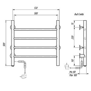 Полотенцесушитель электрический Domoterm Классик DMT 109-4 50x50 EK хром купить в интернет-магазине сантехники Sanbest