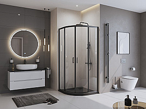 Душевой поддон Belbagno TRAY-MR-UNO-R-90-550-35-NERO-NO черный/решетка черная матовая купить в интернет-магазине Sanbest