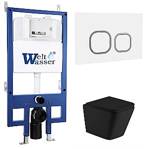 Унитаз с инсталляцией WeltWasser BAMBERG 545+GELBACH 043 GL-BL+BAMBERG WT черный/кнопка белая, безободковый, с крышкой микролифт, слив торнадо купить в интернет-магазине Sanbest
