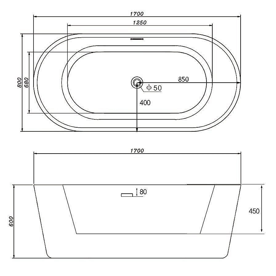 Ванна акриловая отдельностоящая ABBER AB9209 170x80 купить в интернет-магазине Sanbest