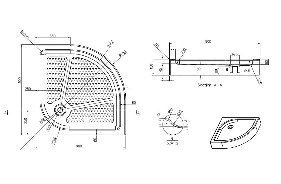 Душевой поддон Azario P29 90х90 купить в интернет-магазине Sanbest