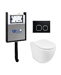 Комплект унитаза WeltWasser AMBERG 404 + MERZBACH 002 GL-WT + AMBERG RD-BL белый глянцевый, безободковый, с крышкой микролифт, с бачком скрытого монтажа и черной кнопкой купить в интернет-магазине Sanbest