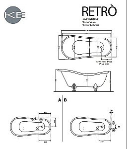 Ванна акриловая Kerasan Retro 105591 170x77 белая, ножки золото купить в интернет-магазине Sanbest