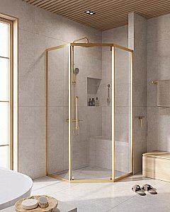 Душевой уголок Cezares Relax 100x100 RELAX-304-P-1-100-C-BORO стекло прозрачное/профиль матовое брашированное золото купить в интернет-магазине Sanbest