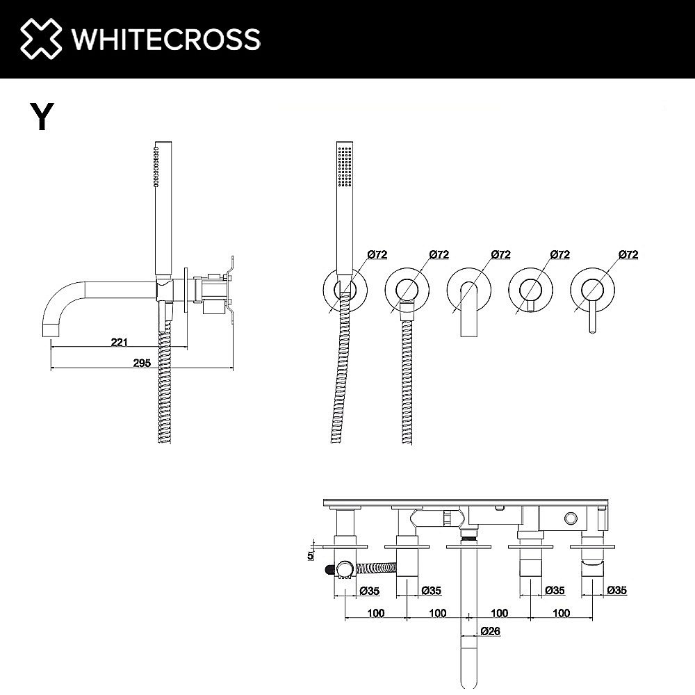 Смеситель для ванны WhiteCross Y Y1240BL черный матовый купить в интернет-магазине сантехники Sanbest