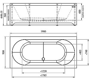 Ванна акриловая Радомир Вальс 190х90 комплект золото купить в интернет-магазине Sanbest
