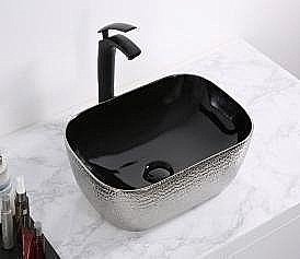 Раковина накладная Ceramalux NC 46 D1333H020 серебро, черная купить в интернет-магазине Sanbest