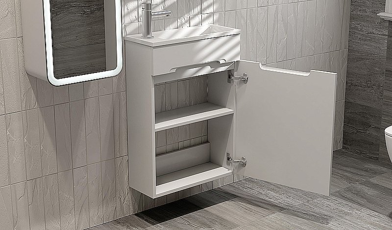 Тумба с раковиной Jorno Modul 50 белая для ванной в интернет-магазине Sanbest