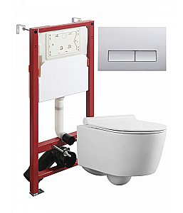 Унитаз подвесной с инсталляцией Agger ATI05100+APB200 белый, с крышкой микролифт, безободковый, с кнопкой хром купить в интернет-магазине Sanbest