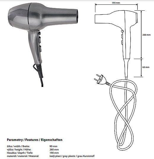 Фен Bemeta Hotel 945533166 серый купить в интернет-магазине сантехники Sanbest