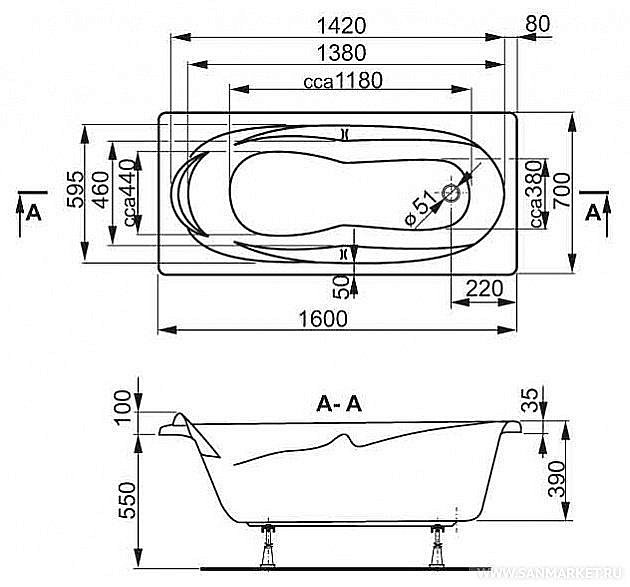 Ванна акриловая Vagnerplast Kleopatra 160x70 купить в интернет-магазине Sanbest