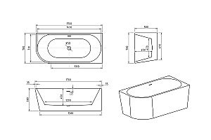 Акриловая ванна Royal Bath RIVA RB610311-GR 170х78 белый купить в интернет-магазине Sanbest