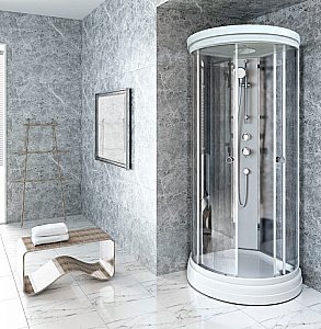 Душевая кабина Радомир Стронг 110х110 стекло прозрачно-матовое/профиль белый купить в интернет-магазине Sanbest