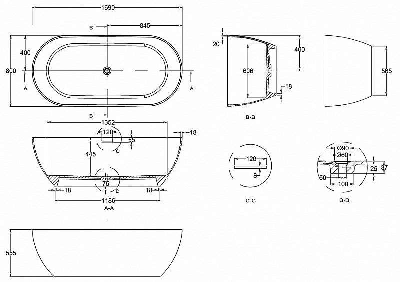 Ванна из каменной массы Burlington Formoso 170x80 купить в интернет-магазине Sanbest