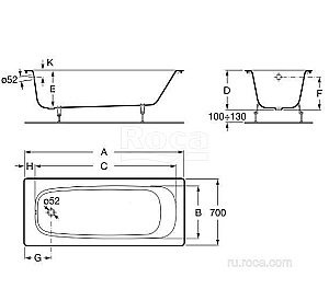 Ванна Roca Continental 211507001 100x70 купить в интернет-магазине Sanbest
