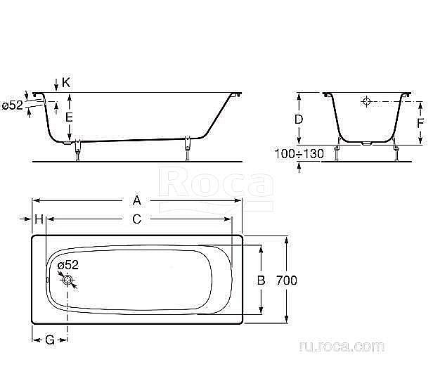 Ванна Roca Continental 211507001 100x70 купить в интернет-магазине Sanbest
